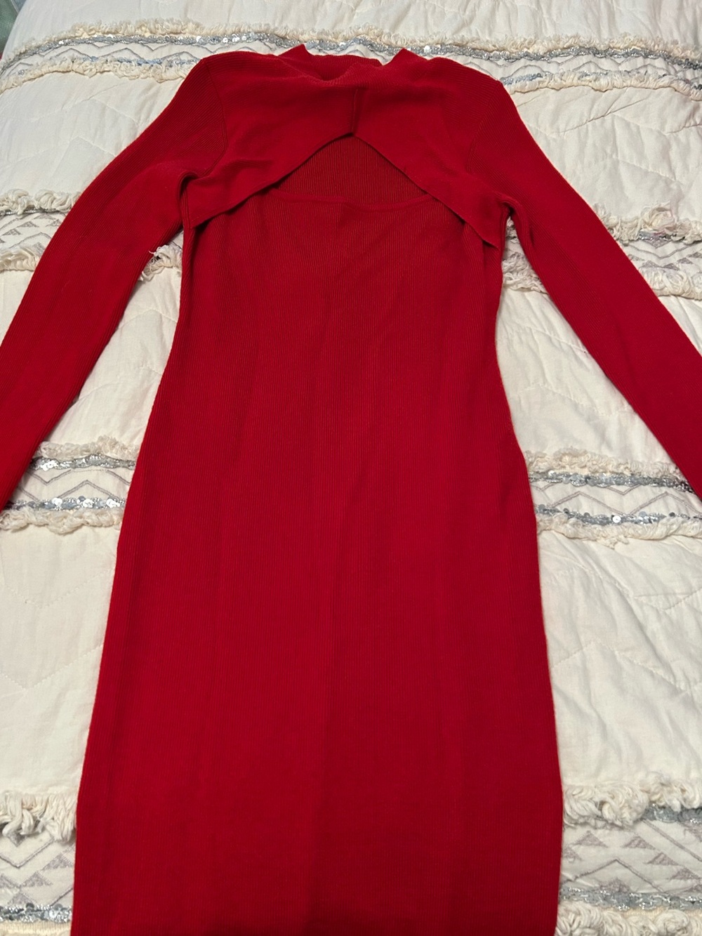 Victor Glemaud Red Long-Sleeve Cutout Knit Dress